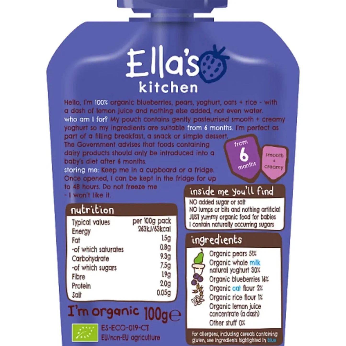 Ella's Kitchen Organic Blueberry & Pear Baby Brekkie Pouch 6+ months 100g