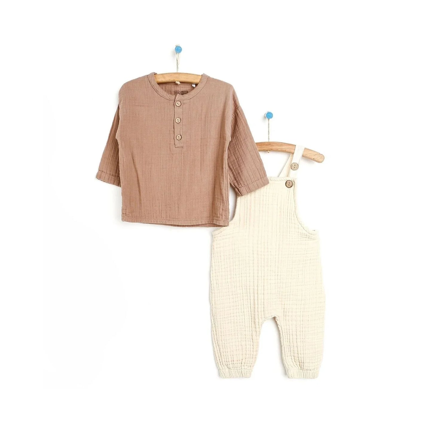 HelloBaby Newborn Muslin Overalls-Sweatshirt - Beige
