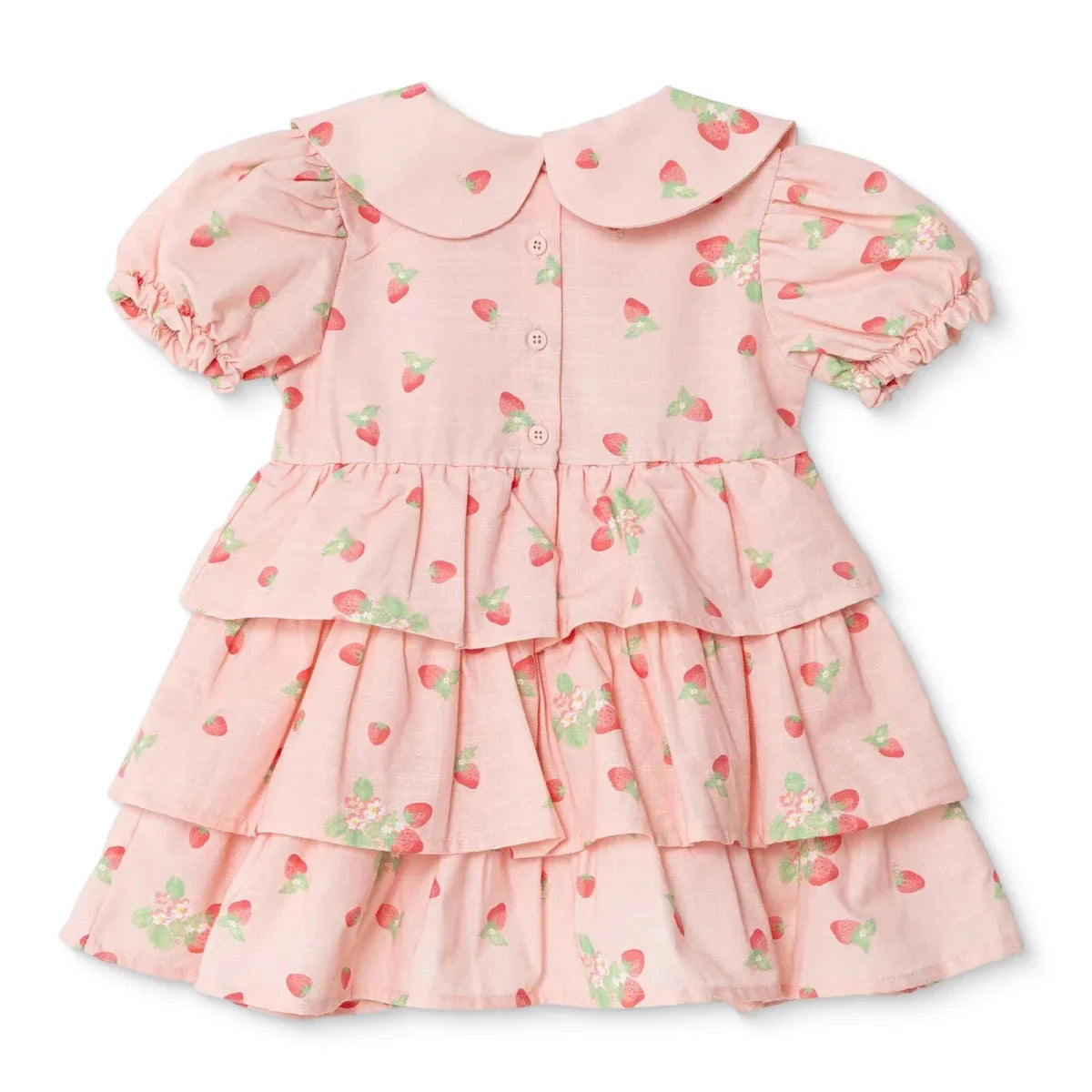 HelloBaby Girls Dress Cherry Print Buttoned Berry Belle Peter Pan Collar Short Sleeve - Pink Printed