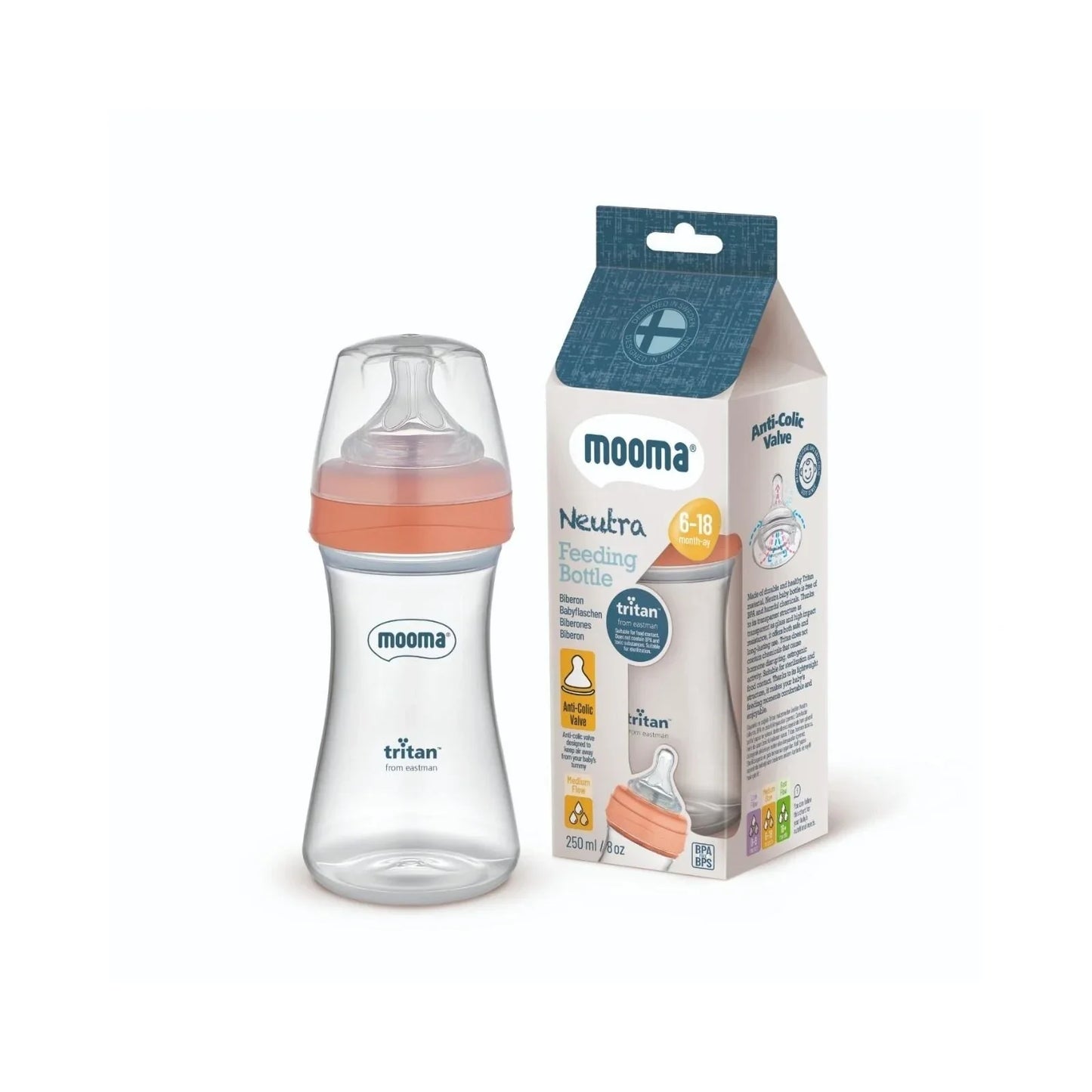 Mooma Neutra Tritan Bottle Medium Flow 6-18 months 250ml - Coral Pink