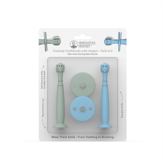 Matchstick Monkey Training Toothbrush (Green/Blue) - Pack of 2