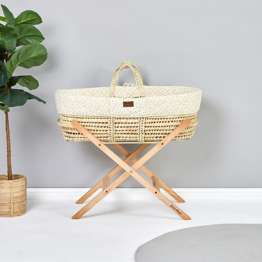 Little Green Sheep Natural Quilted Moses Basket + Mattress