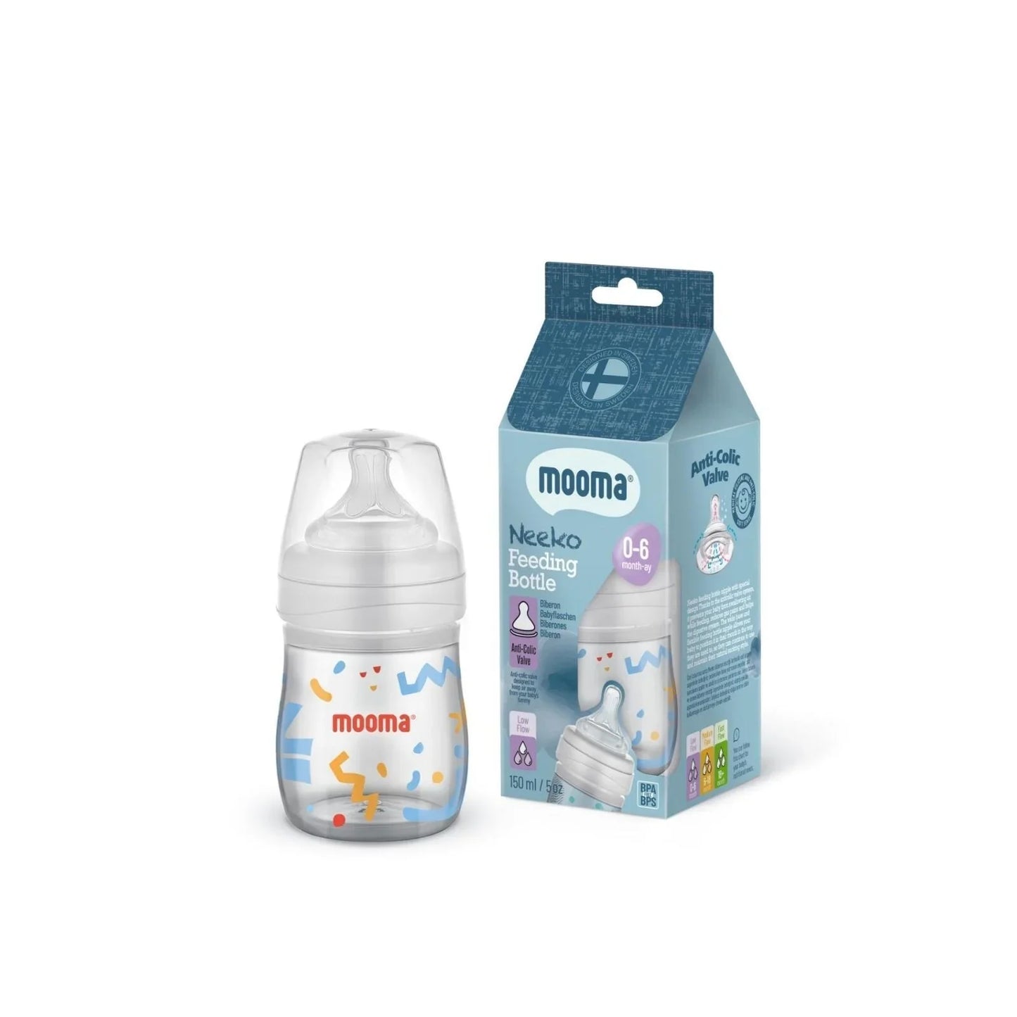 Mooma Neeko Bottle Slow Flow 0-6 months 150ml - Confetti