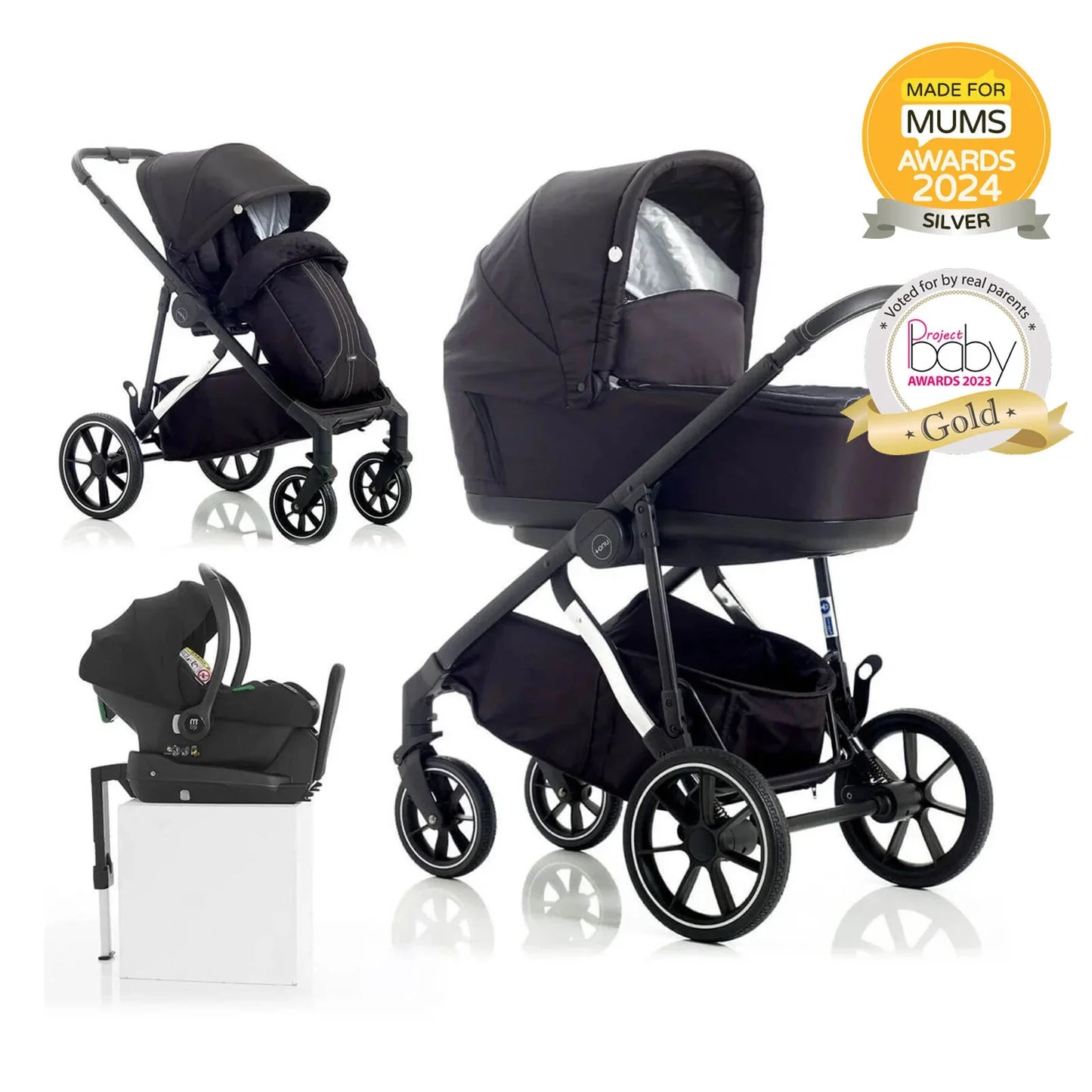 Mee-Go UNO Plus 3-in-1 with ISOFIX Base Travel System - Black/Chrome