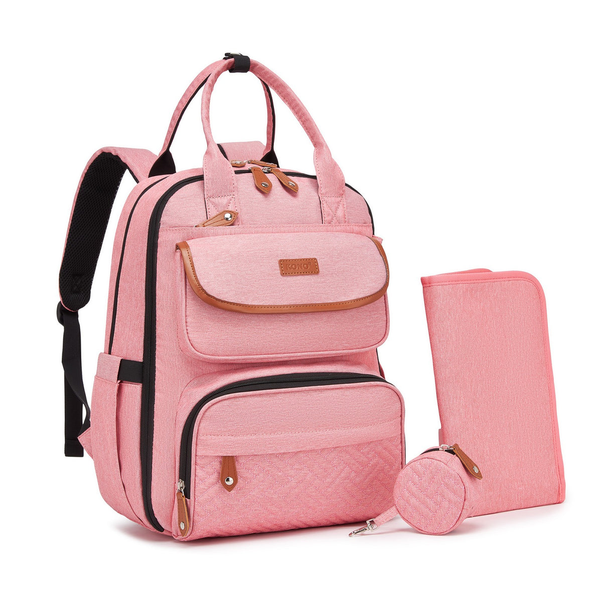 Kono Baby Changing Backpack With Changing Mat & Pacifier Pouch (Pink) - BCK2615PK