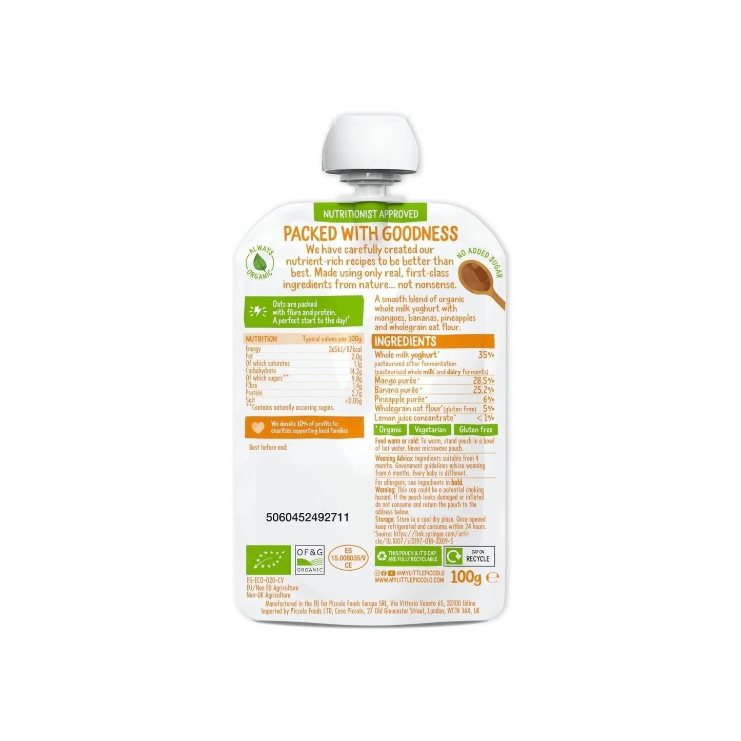 Piccolo Organic Brekkie Mango & Pineapple 6+ months 100g