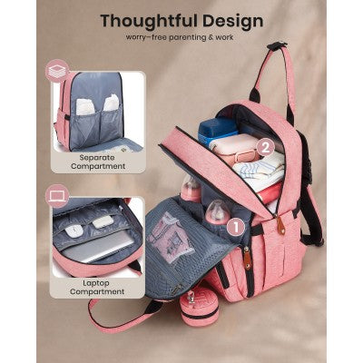 Kono Baby Changing Backpack With Changing Mat & Pacifier Pouch (Pink) - BCK2615PK