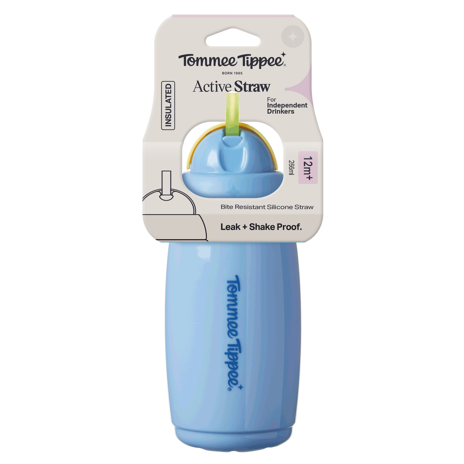 Tommee Tippee Insulated Straw Bottle - 12M+ (NEW Assorted Designs)