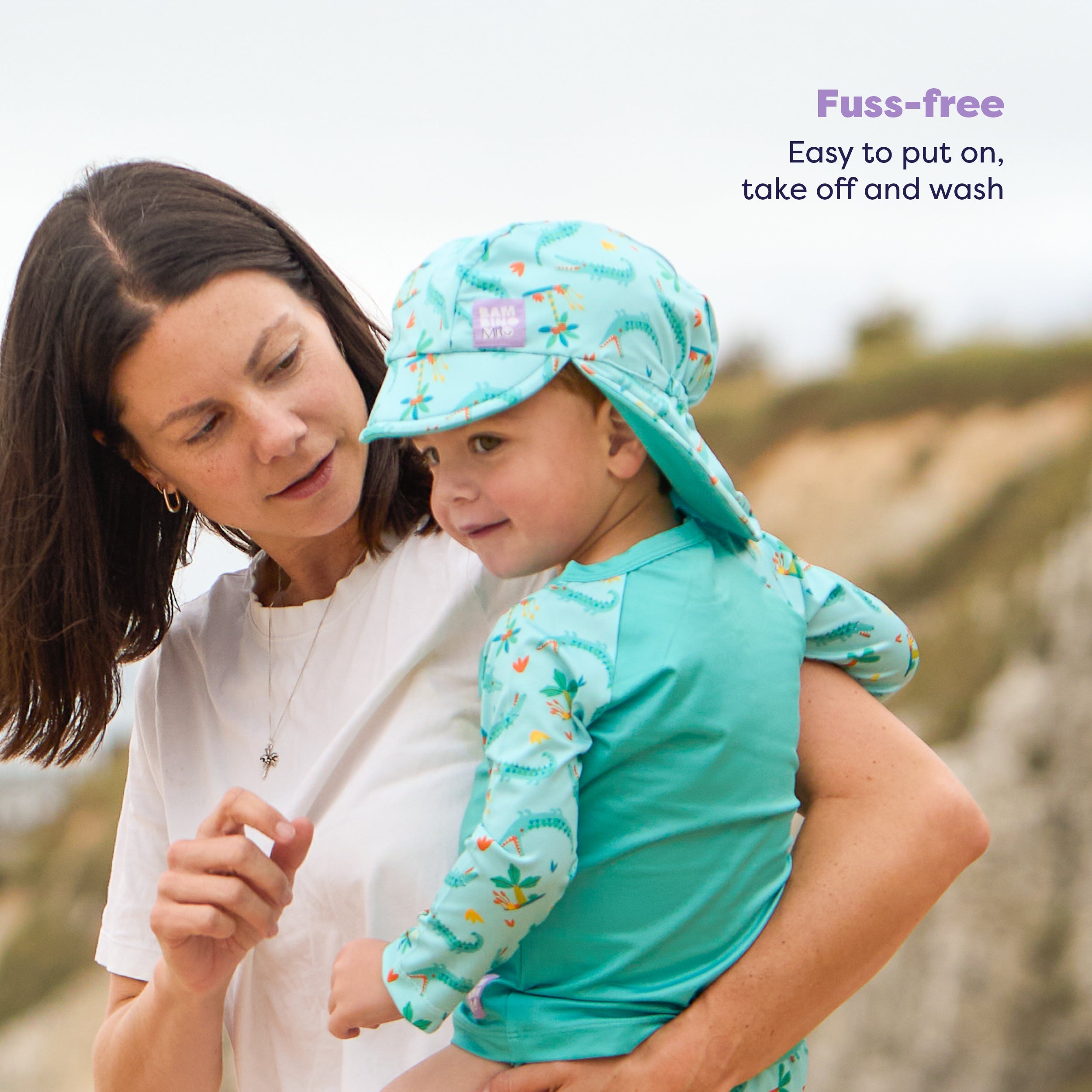 UPF 40+ Reversible Swim Hat for Babies and Toddlers in Crafty Croc