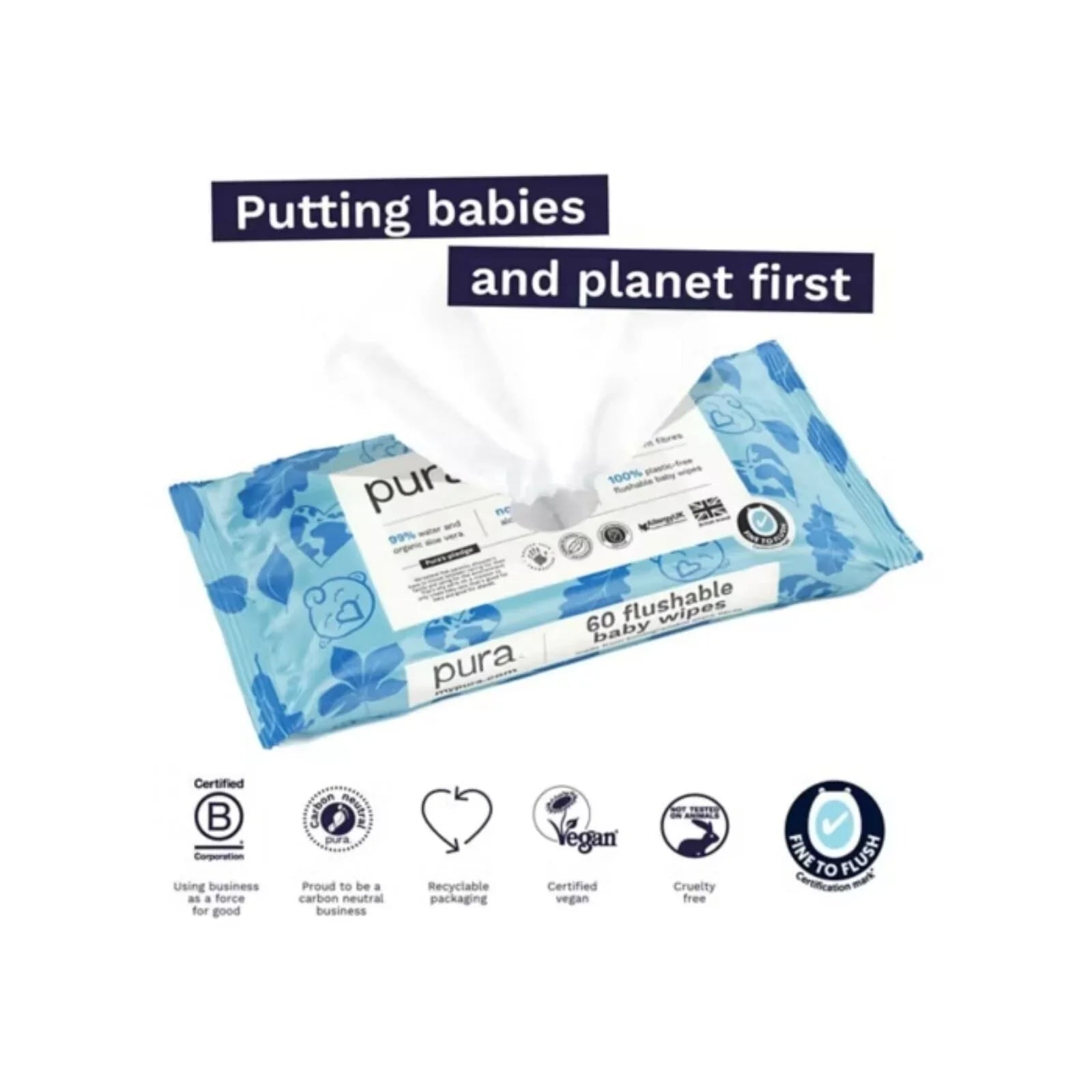 Pura Wipes Flushable 60 pcs