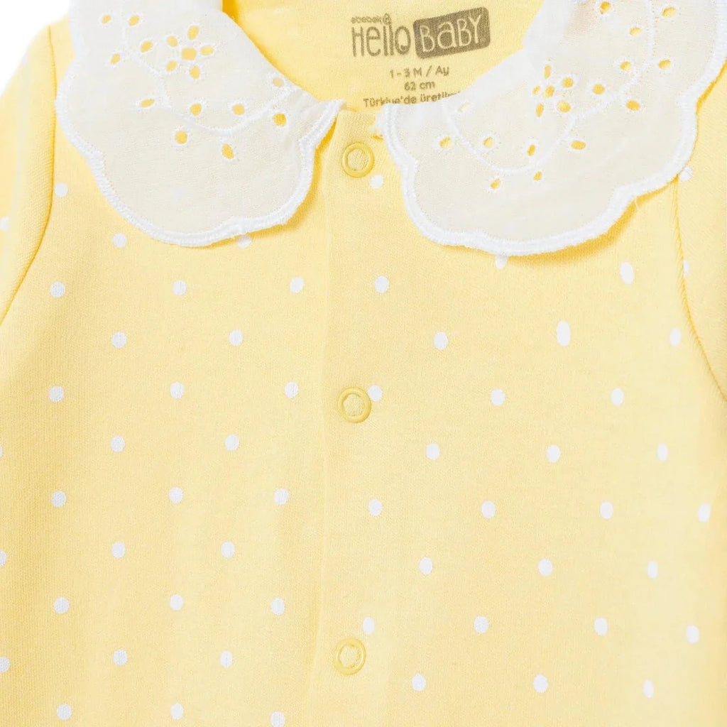HelloBaby Girls Footed Sleepsuit Polka Dot Print Lace Collar - Yellow