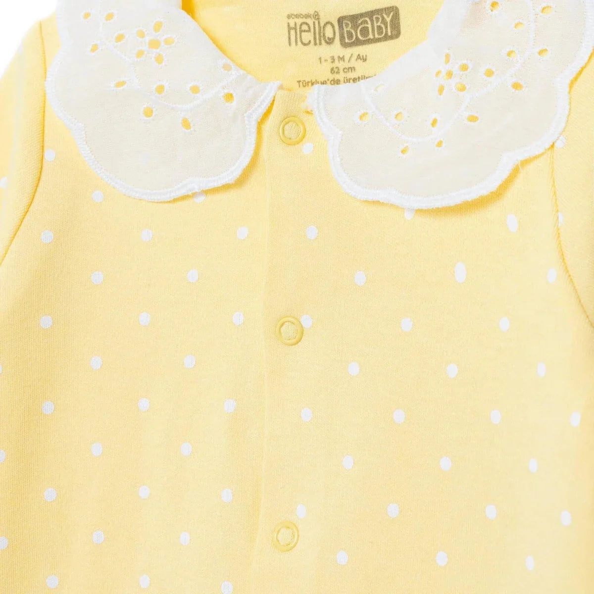 HelloBaby Girls Footed Sleepsuit Polka Dot Print Lace Collar - Yellow