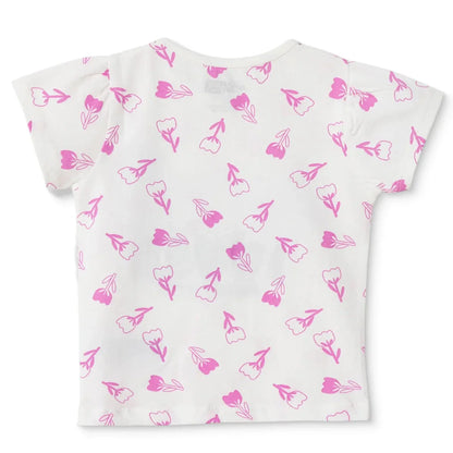HelloBaby Girls T-shirt Floral Print Crew Neck Short Sleeve - Ecru Printed