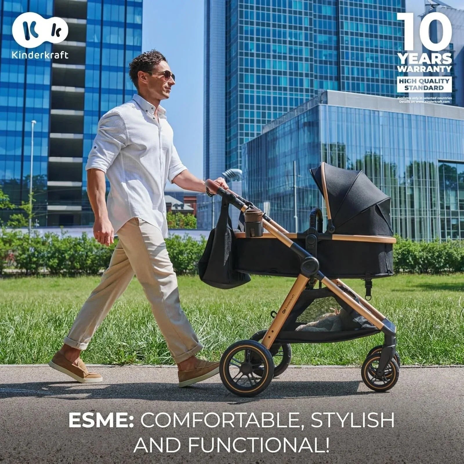 Kinderkraft Esme Pro 3-in-1 Travel System with Mink Pro Car Seat - Moonlight Grey