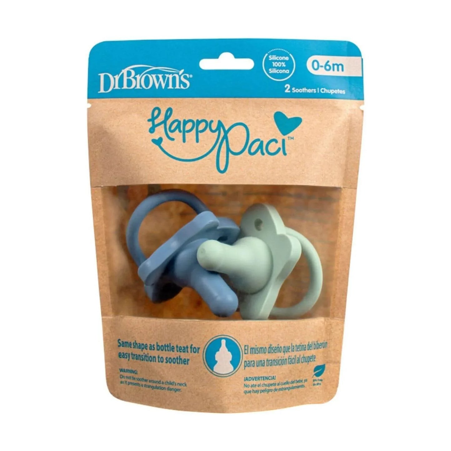 Dr. Brown's One Piece Silicone Soother 0+ months Pack of 2 - Blue