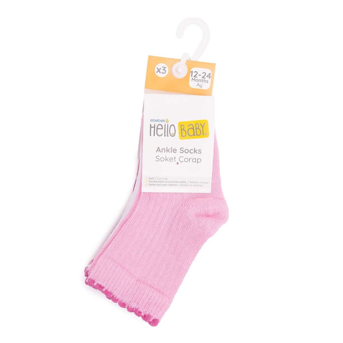 HelloBaby Ankle Socks 3 pcs - Pink