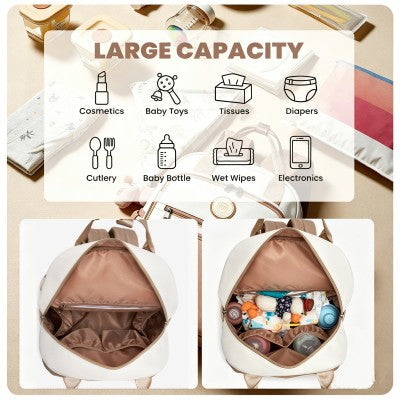 Miss Lulu Baby Changing Backpack (Khaki & White) - BCM2532KH/WH