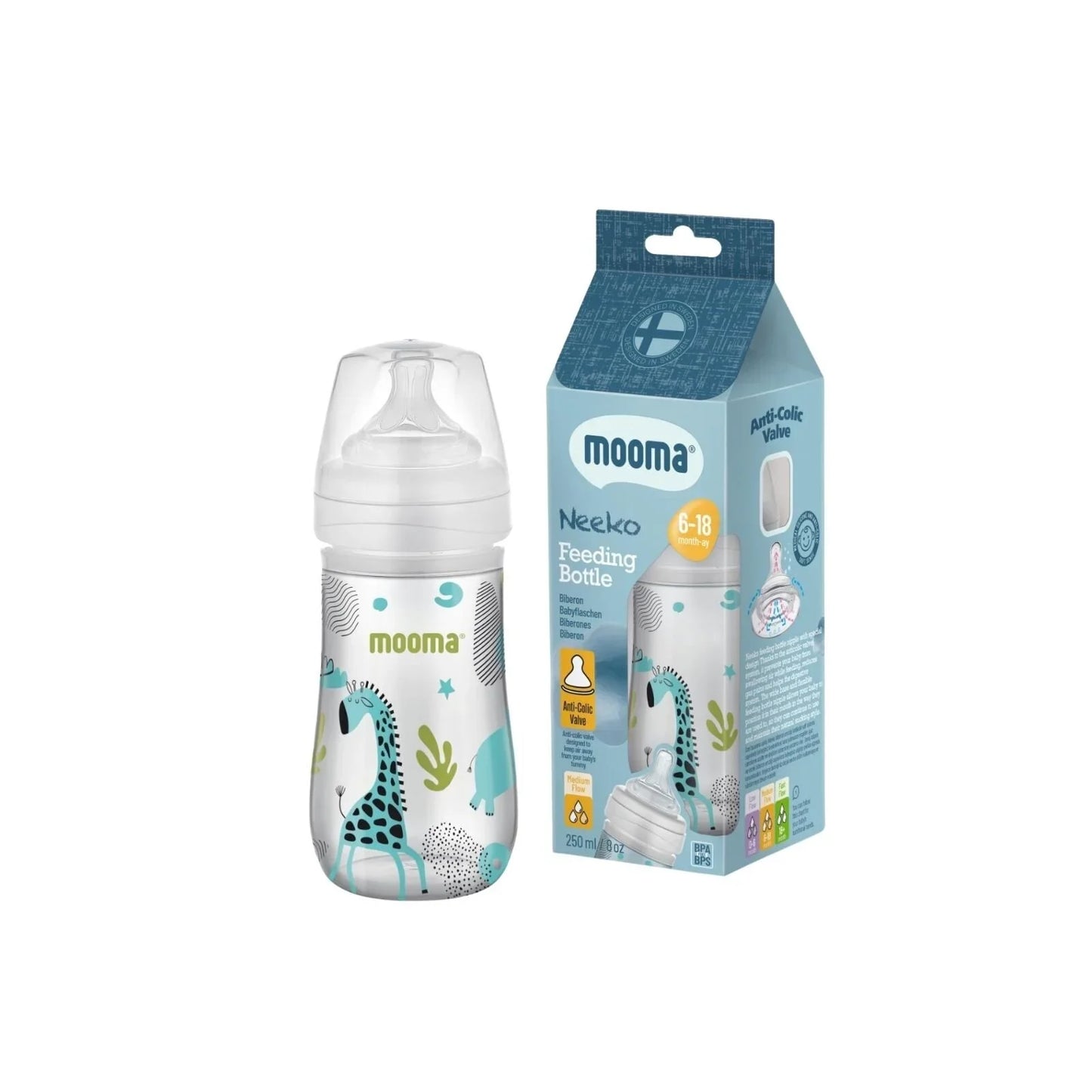 Mooma Neeko Bottle Medium Flow 6-18 months 250ml - Animals