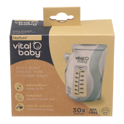 Vital Baby Easy Pour Breast Milk Storage Bags - 30 Pack