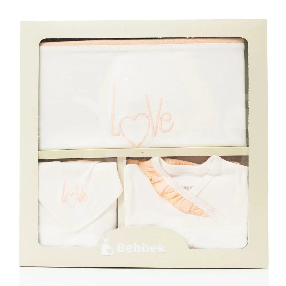 Bebbek Girls 10pc Newborn Set Heart with Poppers V-Neck Long Leg Long Sleeve - Ecru