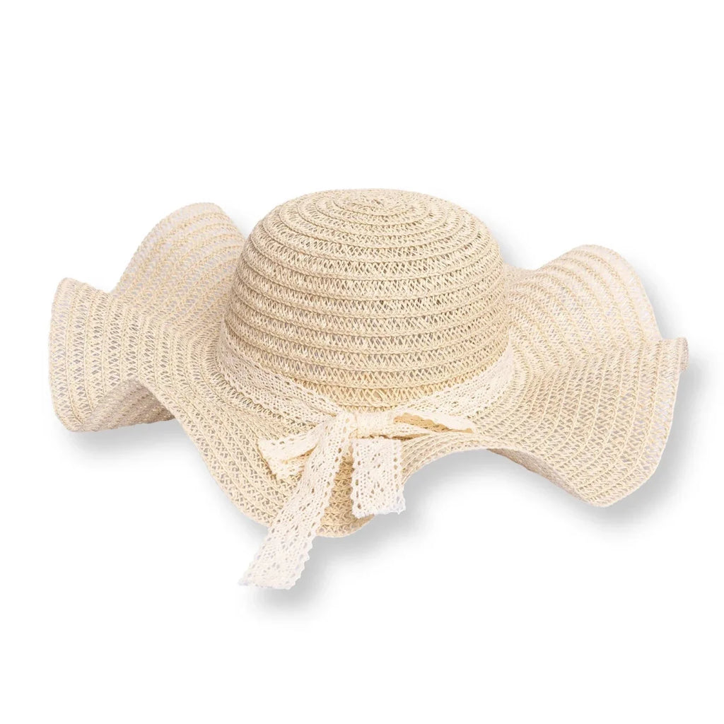 HelloBaby Women's Ribbon Trim Straw Hat (One Size) - Ecru