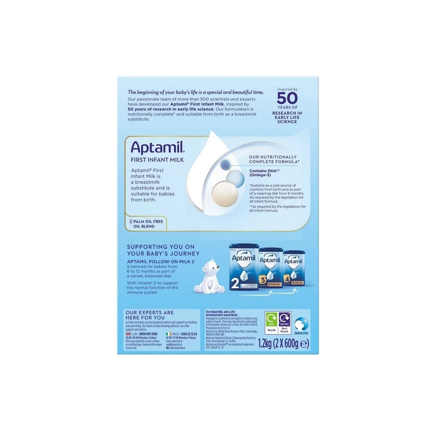 Aptamil 1 First Infant Milk Powder from Birth 1.2kg (2x600g)