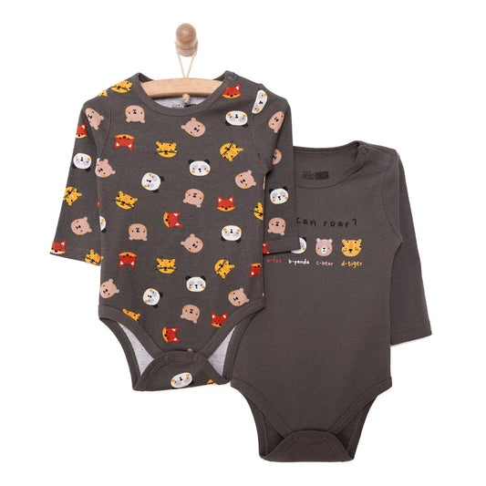 HelloBaby Boy 2-Pack Long Sleeve Bodysuit - Dark Grey