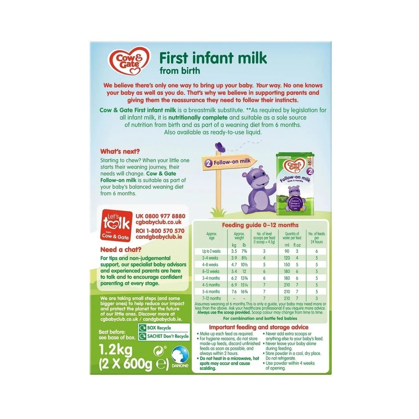 Cow & Gate 1 First Infant Milk Powder from Birth 1.2kg (2x600g)