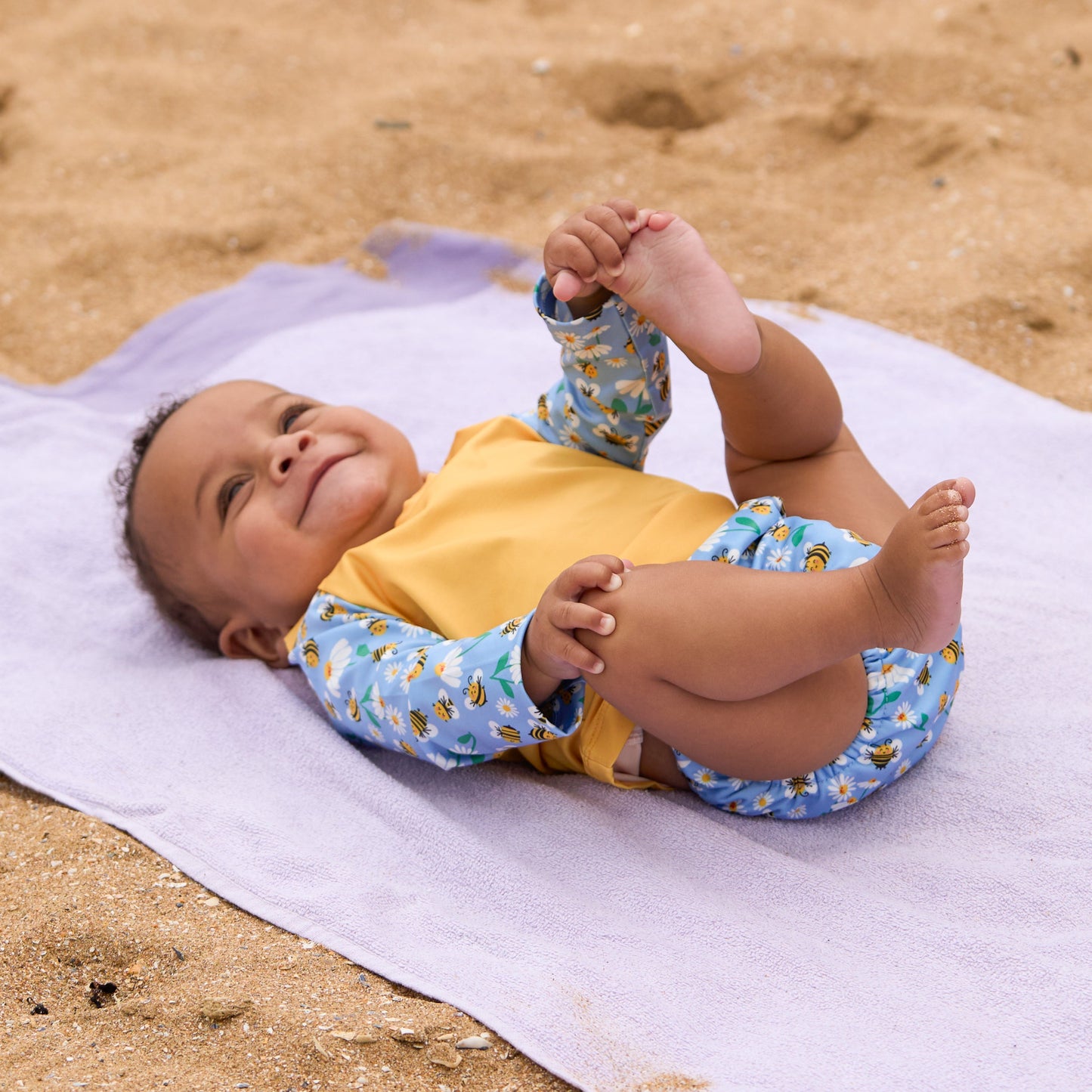3 Piece Baby Swim Set with Swim Nappy, Swim top and Swim Hat in Busy Bees