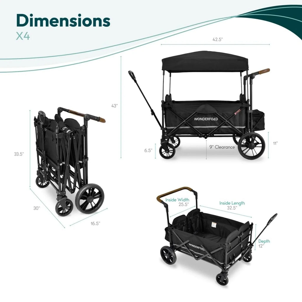 Wonderfold X4R Push and Pull Quad Stroller Wagon - Sapphire Navy