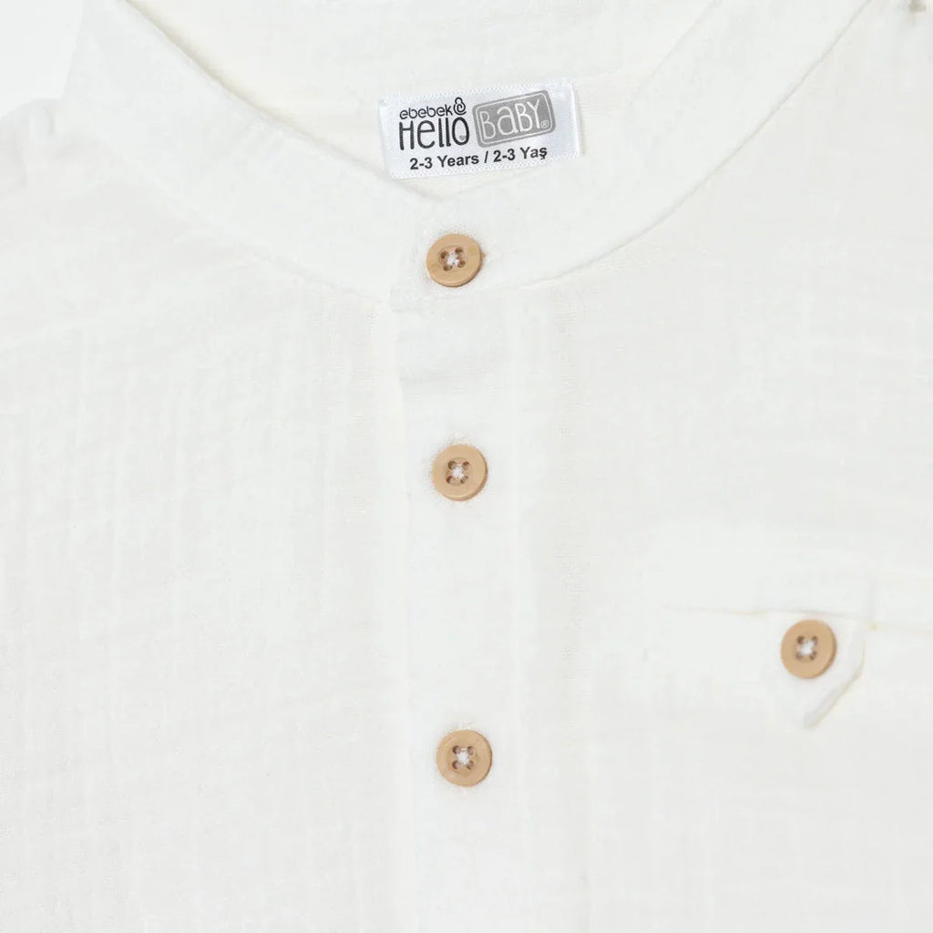 HelloBaby Boys Shirt Buttoned Little Sailor Mandarin Collar Long Sleeve - Ecru