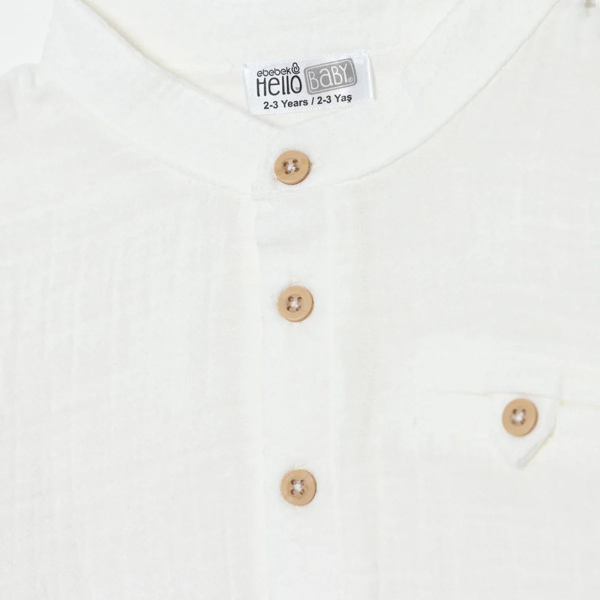 HelloBaby Boys Shirt Buttoned Little Sailor Mandarin Collar Long Sleeve - Ecru