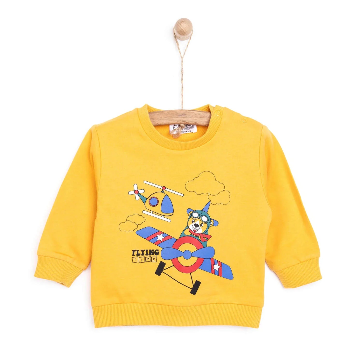 HelloBaby Baby Boy Basic Helicopter Patterned Sweatshirt - Dark Yellow