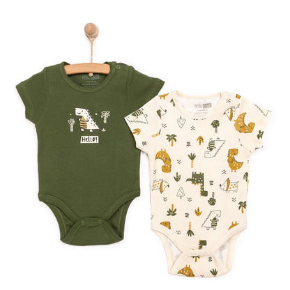 HelloBaby Boy Short Sleeve Bodysuit 2 pcs - Khaki