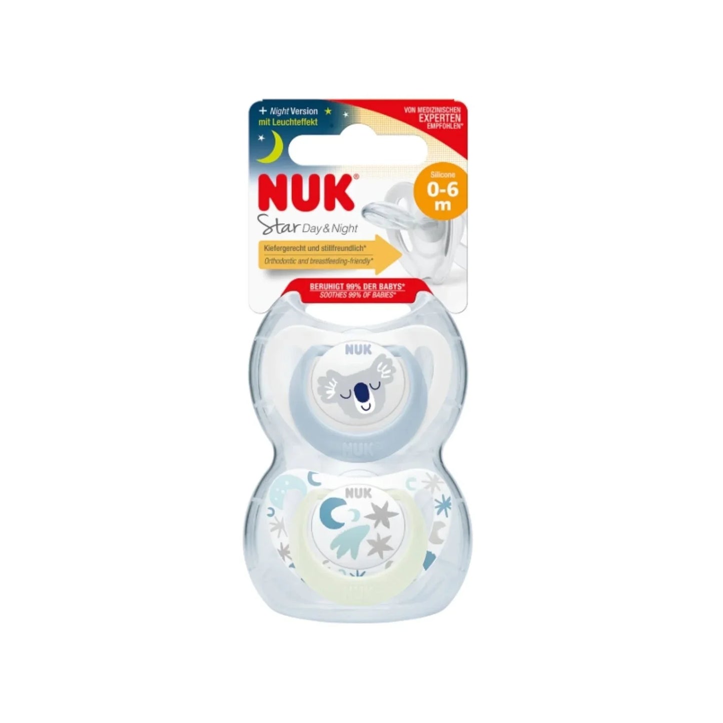 NUK Star Day & Night Soother 0-6 months Pack of 2 - Blue