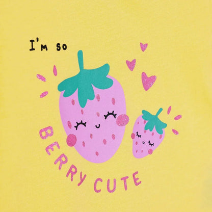 HelloBaby Girls T-shirt Strawberry Print Crew Neck Short Sleeve - Yellow