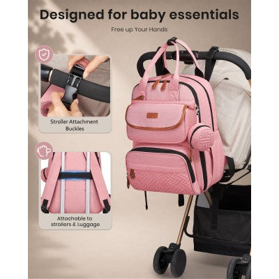 Kono Baby Changing Backpack With Changing Mat & Pacifier Pouch (Pink) - BCK2615PK