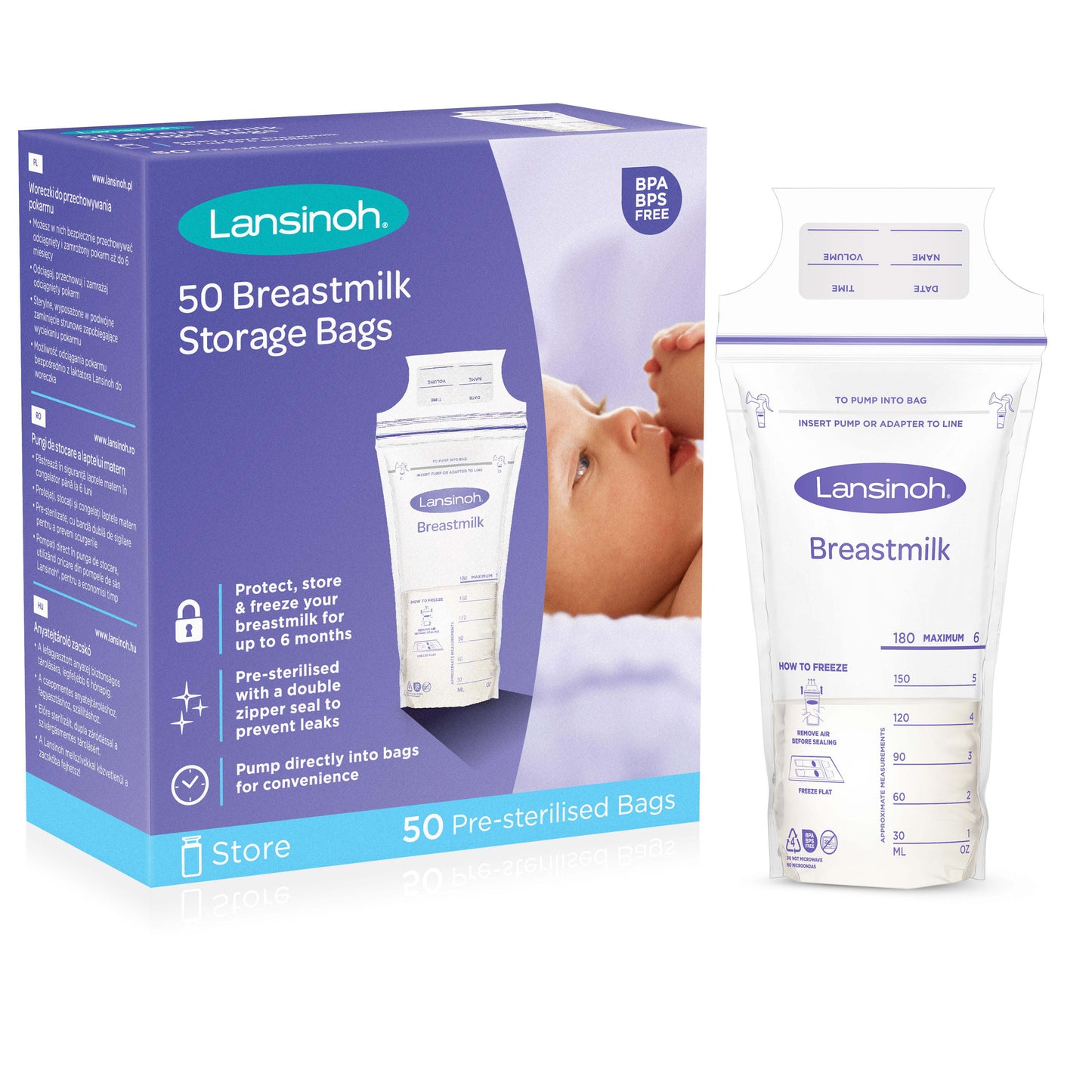 Lansinoh Milk Storage Bags 180mls (Pack of 50)