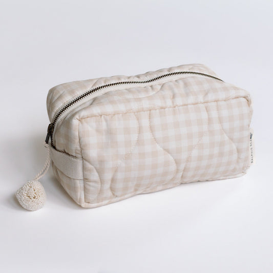 Quilted Washbag - Gingham Beige