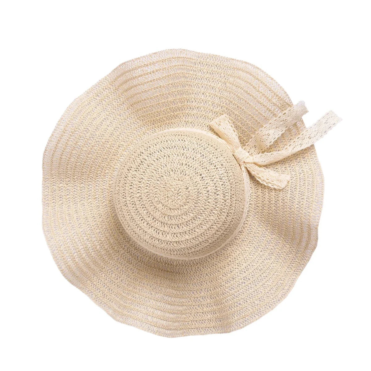 HelloBaby Women's Ribbon Trim Straw Hat (One Size) - Ecru