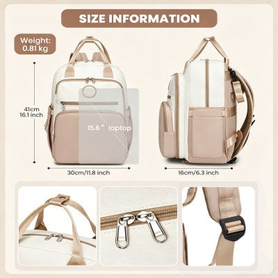 Miss Lulu Baby Changing Backpack (Khaki & White) - BCM2532KH/WH