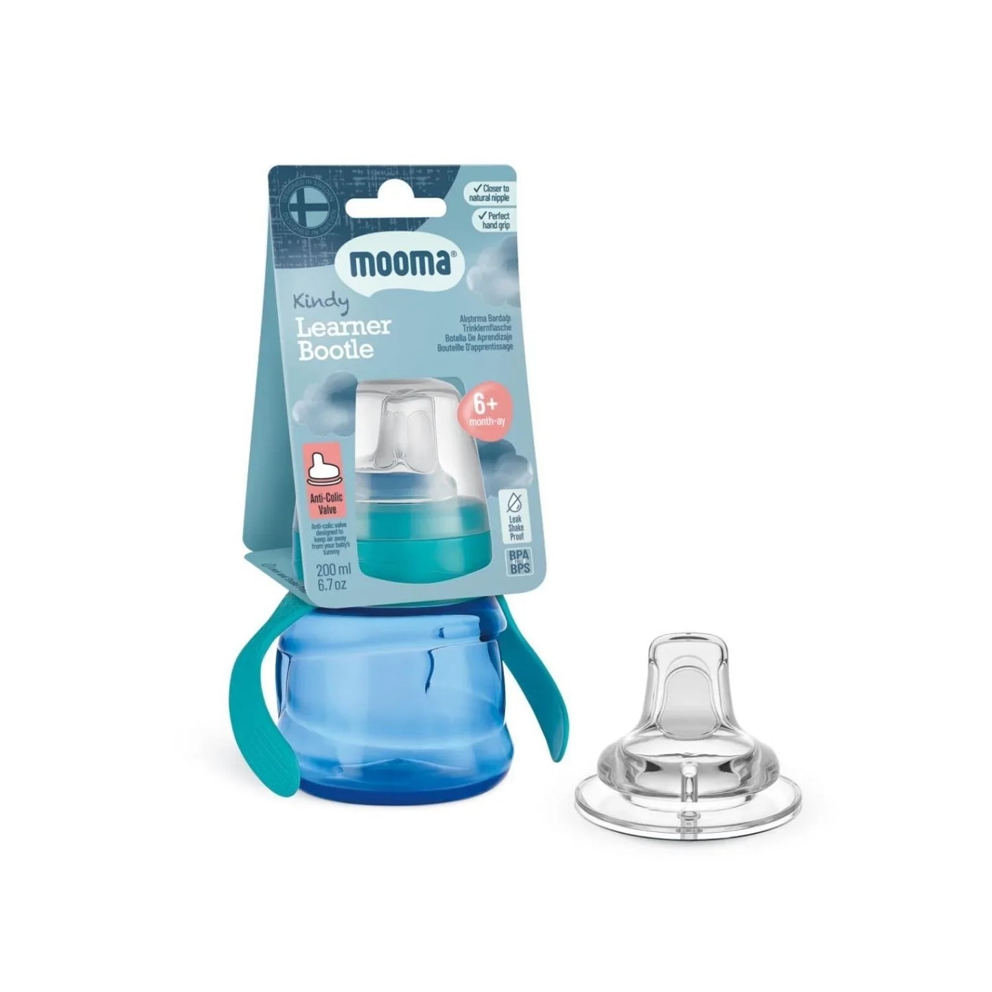 Mooma Kindy Learner Bottle 200ml - Aqua Blue