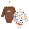 HelloBaby Boy 2-Pack Long Sleeve Bodysuit - Beige