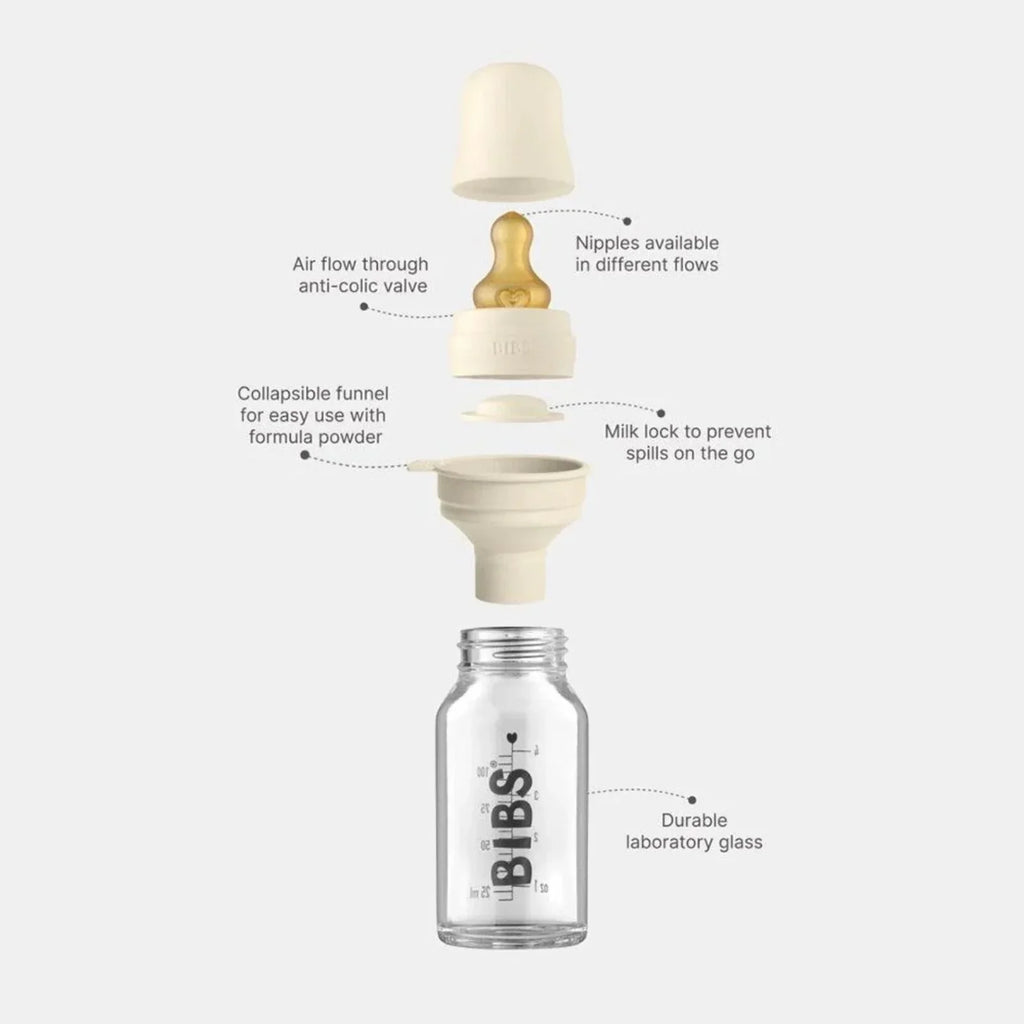 BIBS Baby Glass Bottle Complete Set Latex 110ml - Ivory