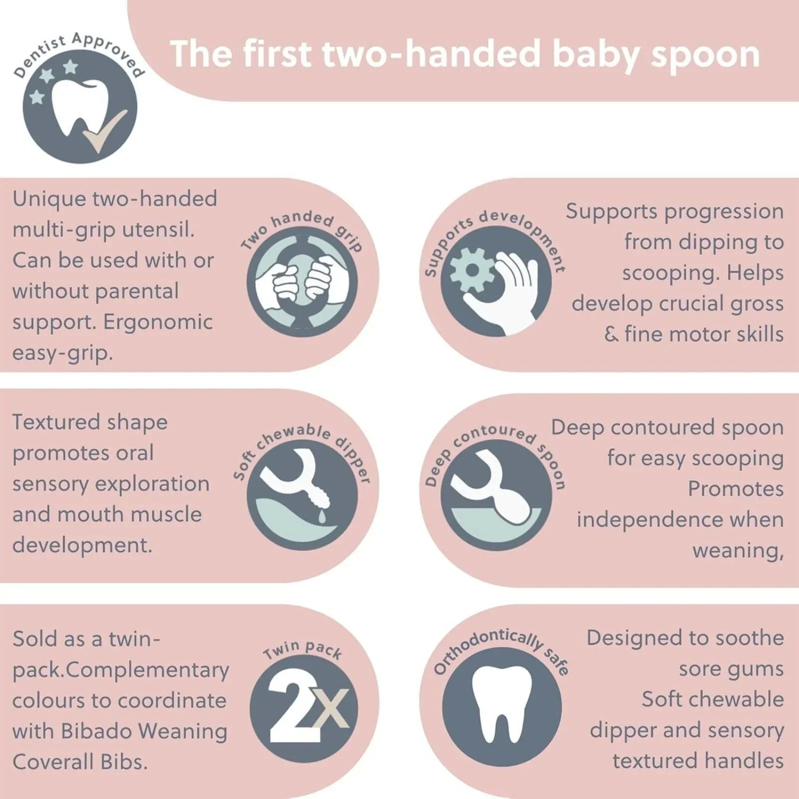 Bibado Dippit Baby Weaning Spoons 6+ months Pack of 2 - Blush