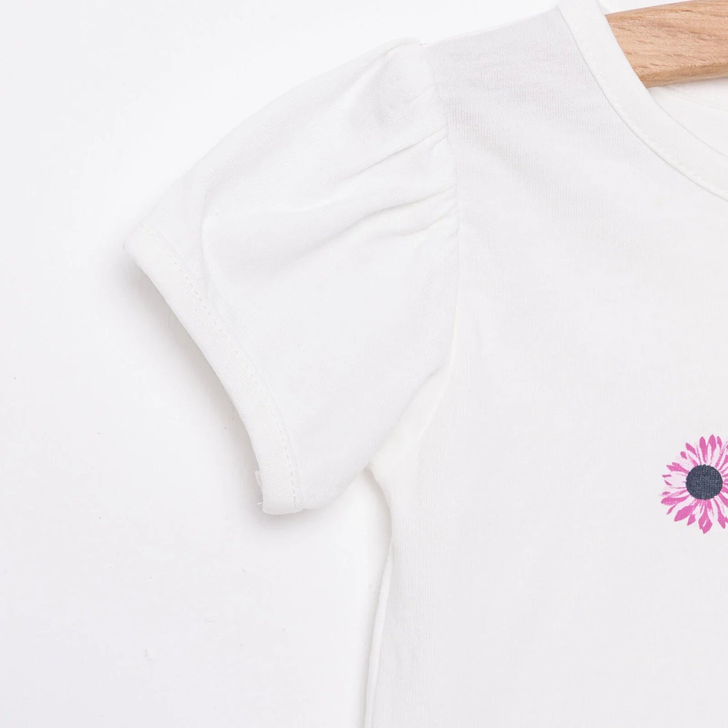 Luess Girl Flower Patterned T-shirt & Leggings - Ecru