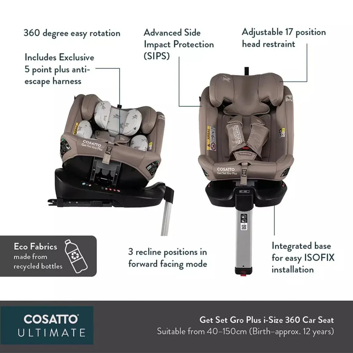 Cosatto Get Set Grow Plus i-Size Group 0+/1/2/3 360 Car Seat - Bear Hug