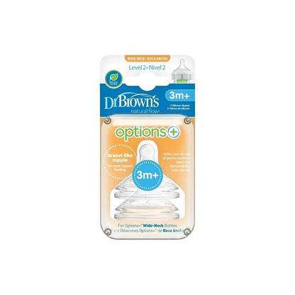 Dr. Brown's Options+ Baby Bottle Teats Level 2 Wide Neck 3+ months Pack of 2