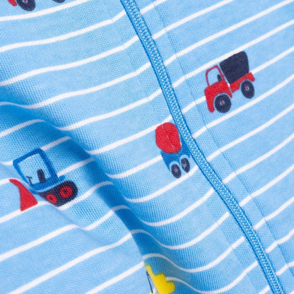 HelloBaby Boys Footed Romper Vehicles Zip-up Crew Neck Long Leg Long Sleeve - Blue