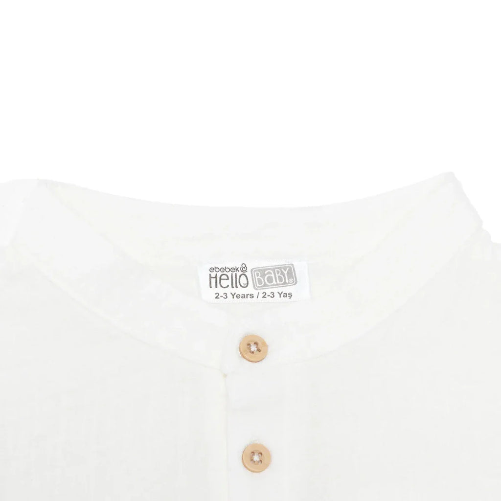 HelloBaby Boys Shirt Buttoned Little Sailor Mandarin Collar Long Sleeve - Ecru